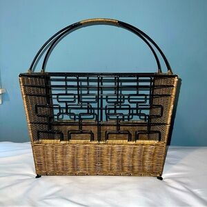 Woven wicker and metal wire magazine rack / holder